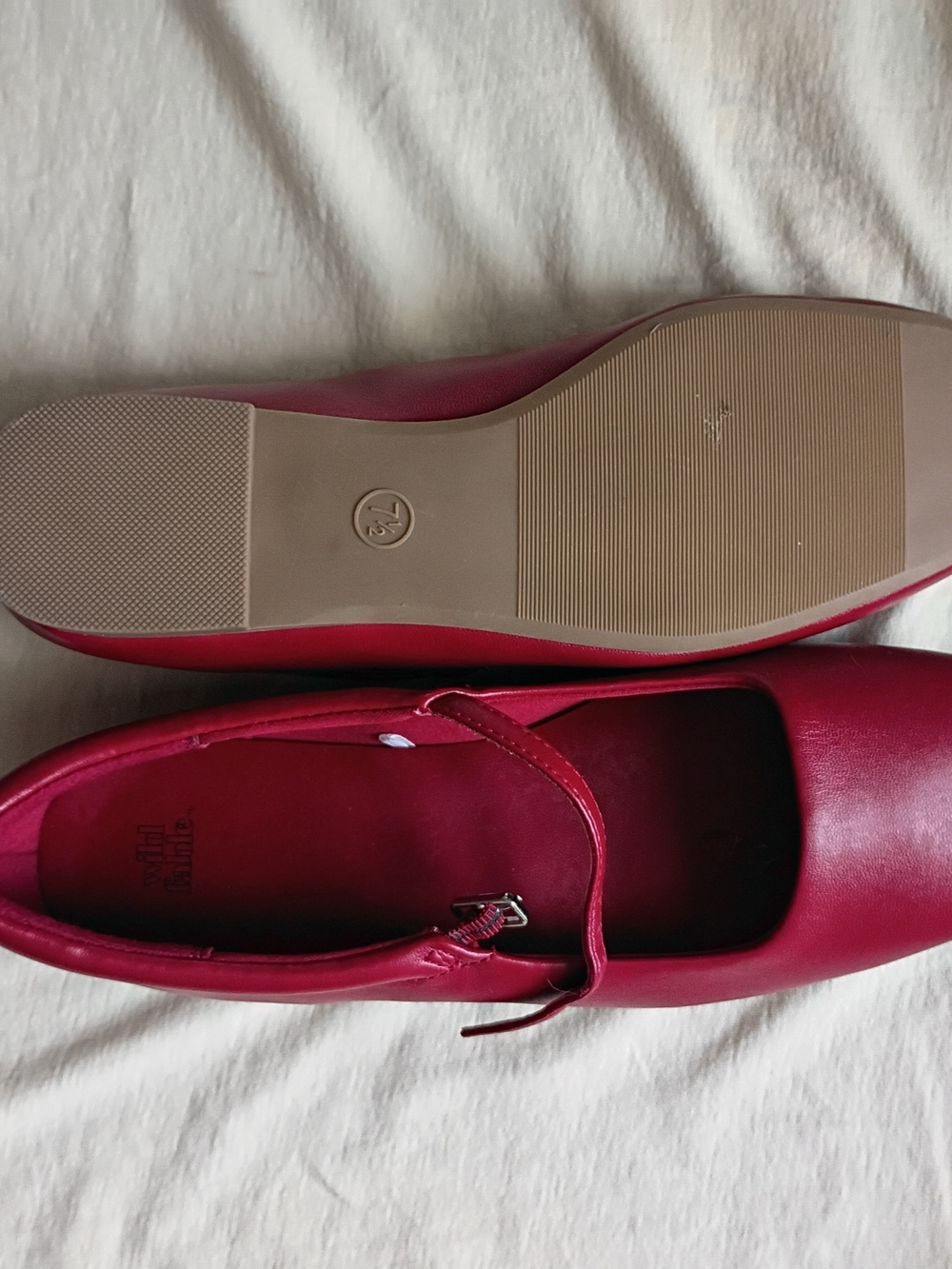 Red Mary Jane Ballet Flats with Strap
